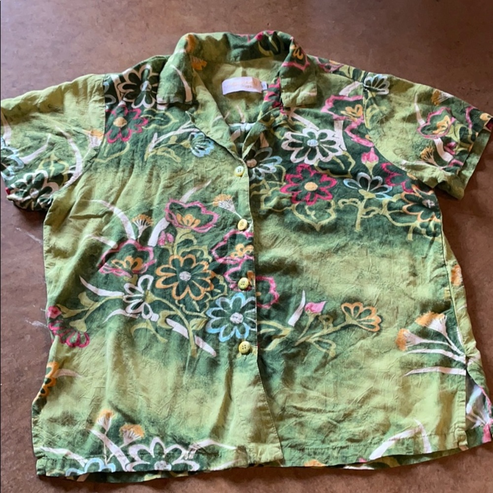 Jams world Hawaiian aloha green floral top Nohara small
